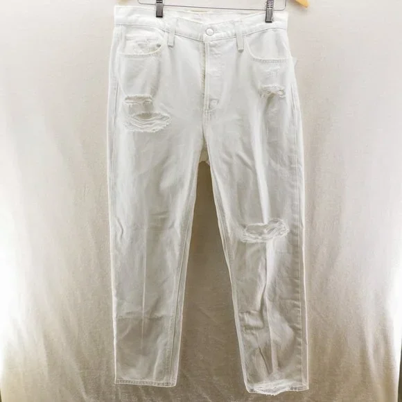 Joes Womens Scout Distressed Mid Rise Slim Boyfriend Cropped Jeans White - Picture 3 of 12